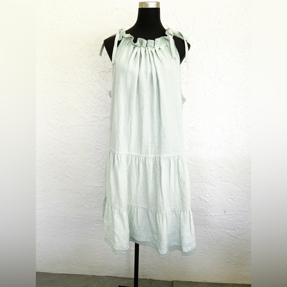 New Ulla Johnson Corianne Dress Linen Tiered Cerulean NWT Womens 14 - Picture 5 of 8